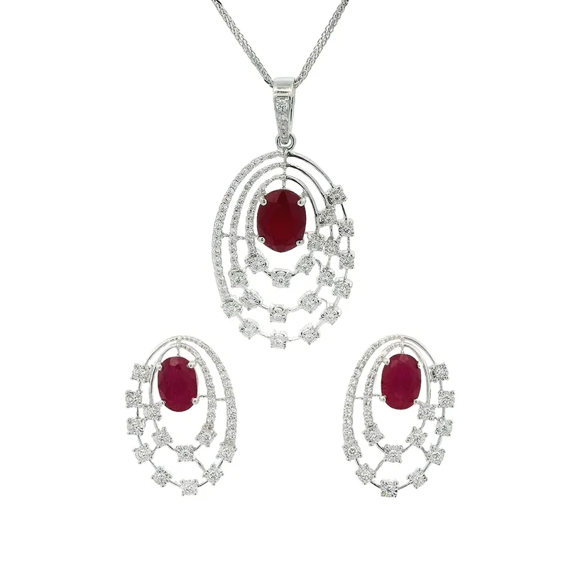 Ruby and Diamond Pendant Set