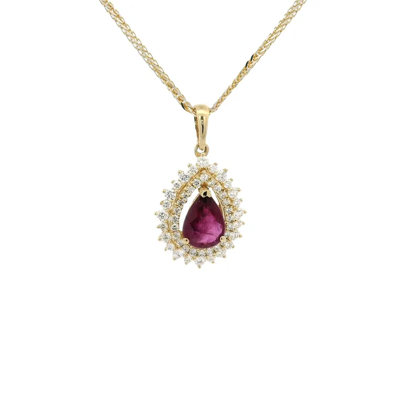 Pear-shaped Ruby Diamond Pendant Set