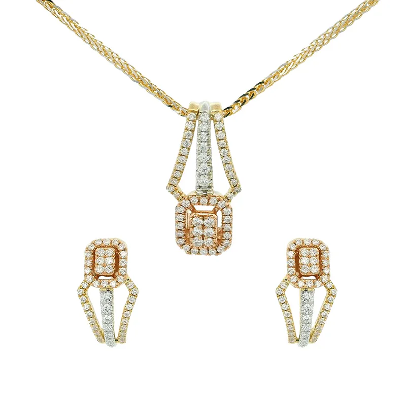 Elegant Diamond Pendant Set - Tricolor Gold