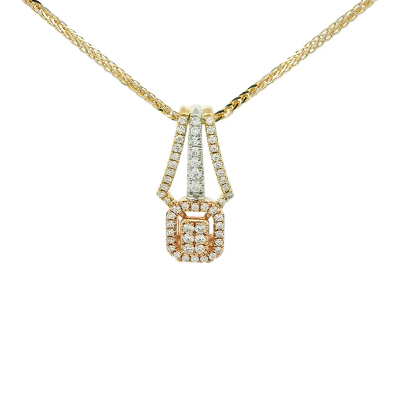 Elegant Diamond Pendant Set - Tricolor Gold