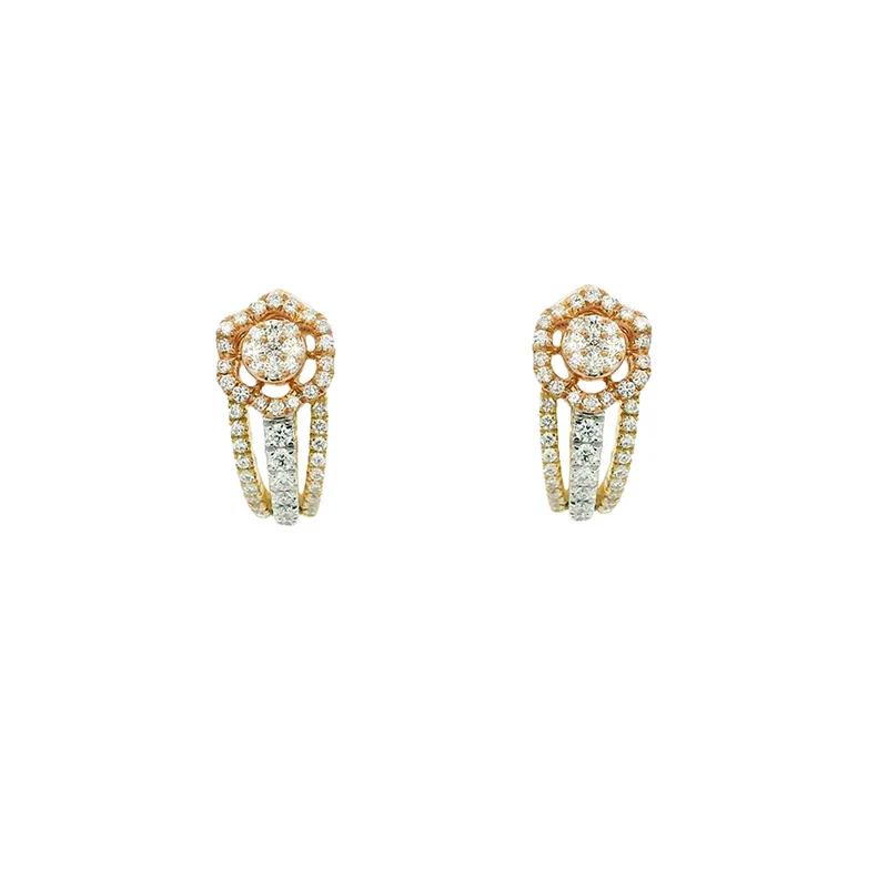 Elegant Floral Diamond Pendant Set - Tricolor Gold