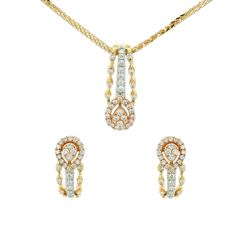 Elegant Tricolor Gold Pendant Set with Diamonds