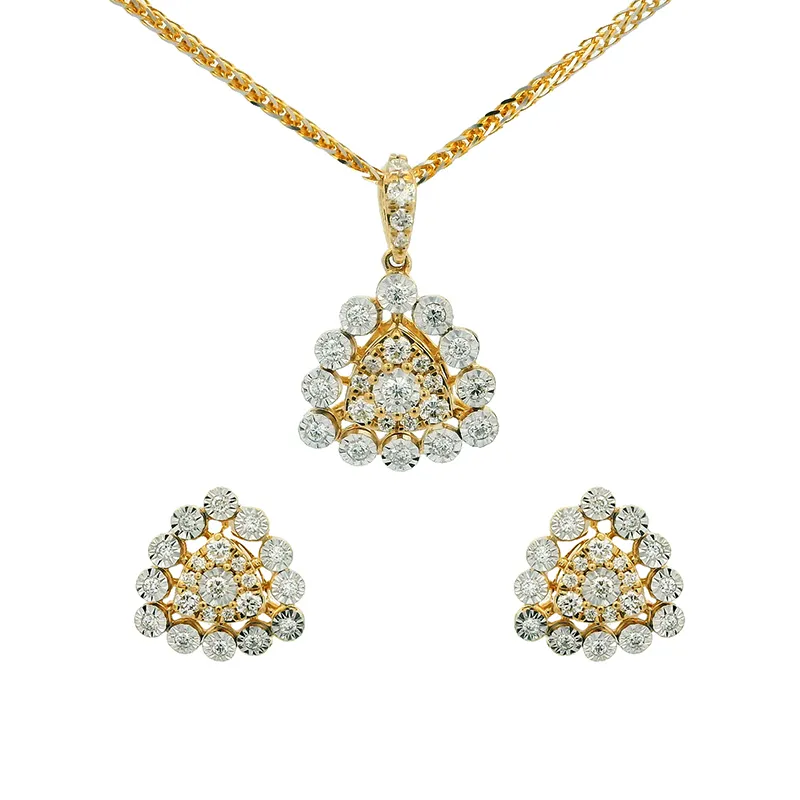 Elegant Gold Diamond Pendant Set - Triangle