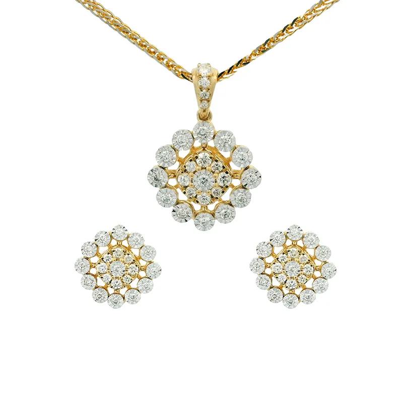 Elegant Diamond Floral Pendant Set - Rhombus