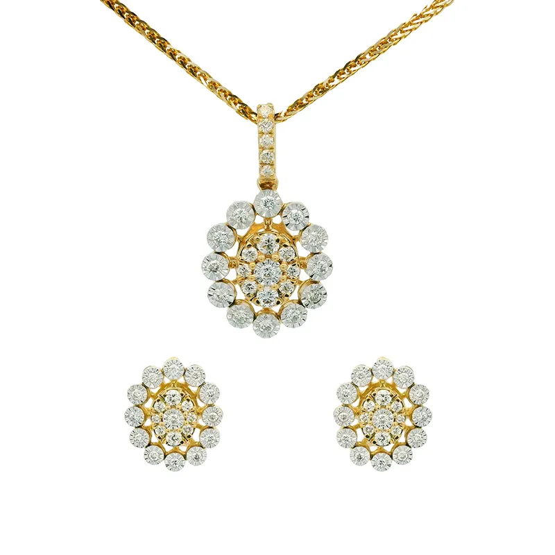 Elegant Diamond Floral Pendant and Earrings - Oval
