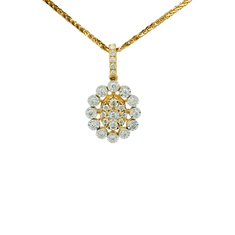 Elegant Diamond Floral Pendant and Earrings - Oval