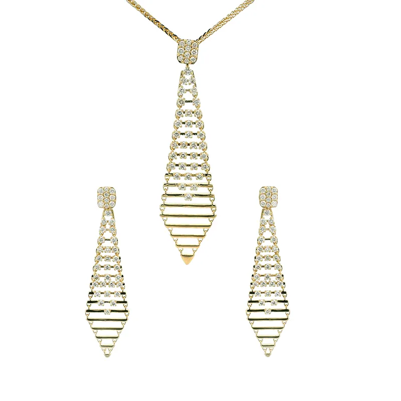 Elegant Gold Diamond Pendant and Earrings