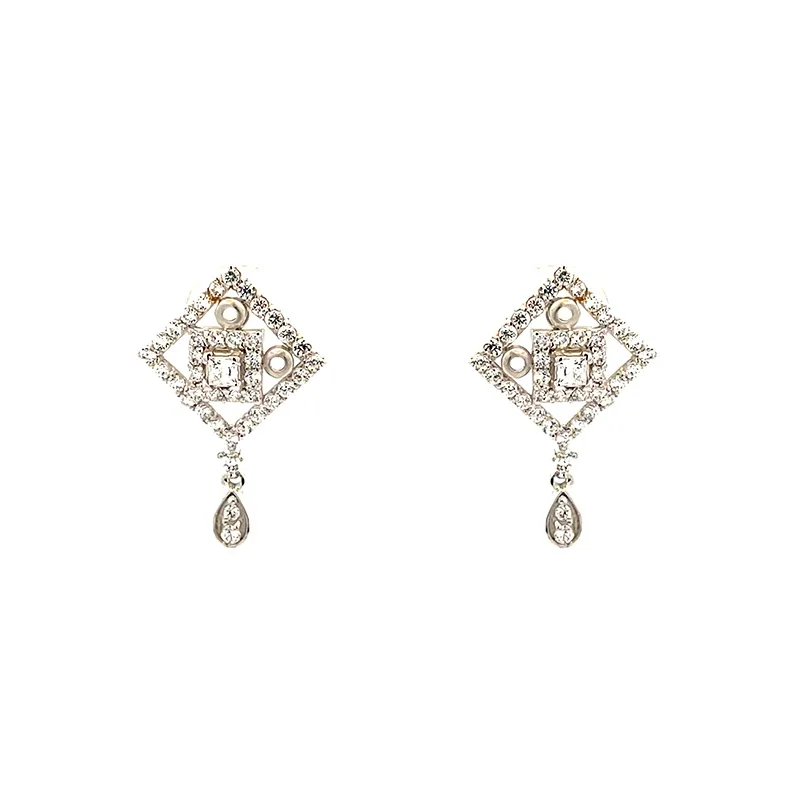18K White Gold Rhombus Pendant Set with Sparkling Cubic Zirconia Stones