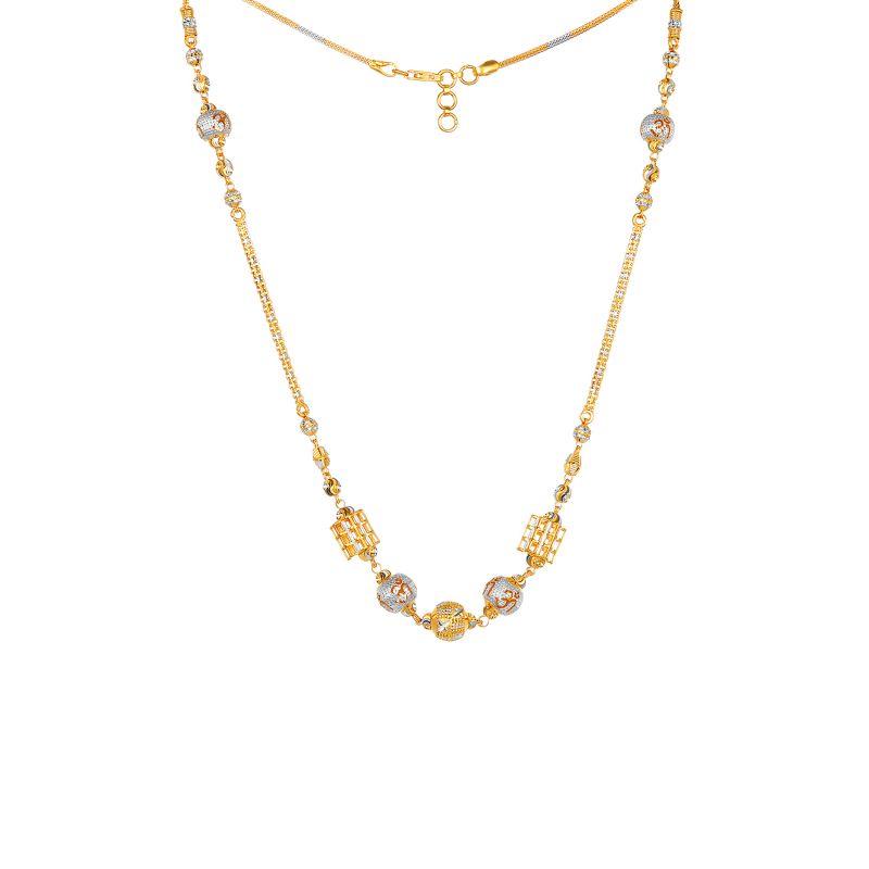 22K Two-Toned Gold Beaded Fancy Chain Necklace (OM)