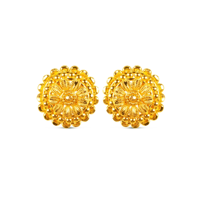 Floral cut-work Gold Pendant Earrings Set