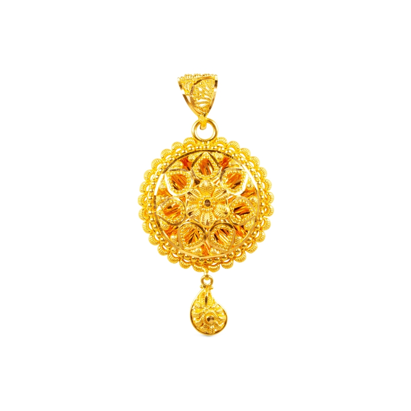 Floral cut-work Gold Pendant Earrings Set