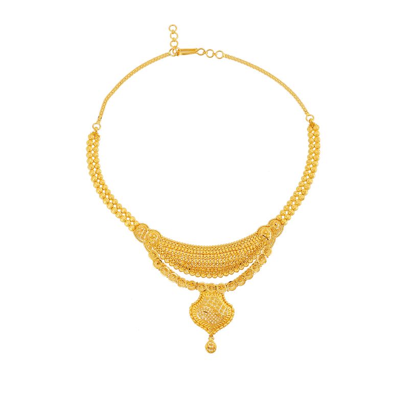 22K Gold Filigree Drop Necklace and Earring Set