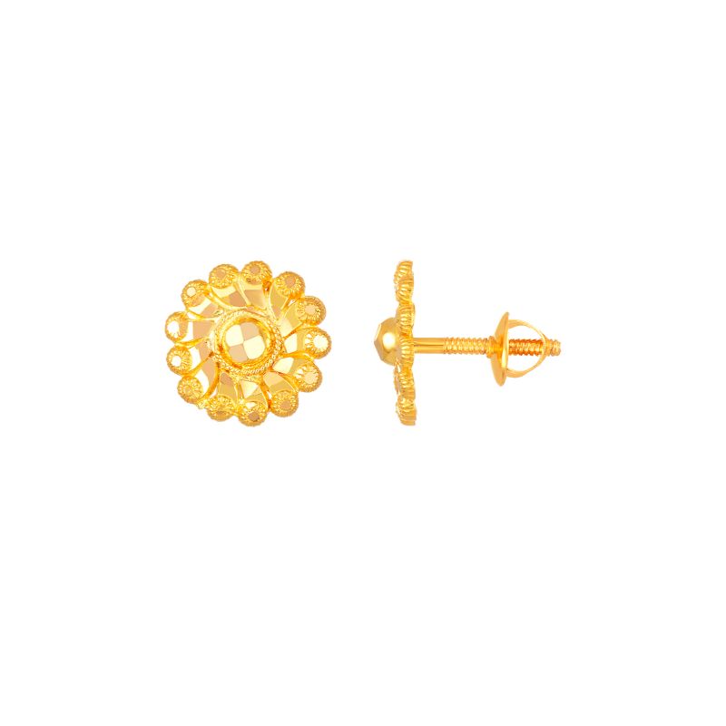 22k Yellow Gold Stud Floral Patterned Earrings