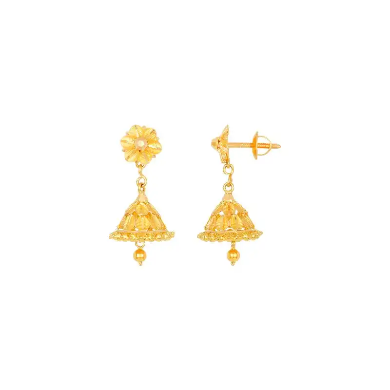 22K Gold Floral Disc Drop Necklace and Earring Set