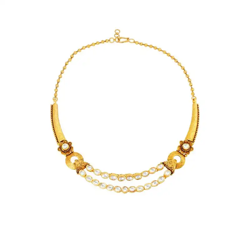 22K Antique Gold and Gemstone Layered Necklace and Earring Set