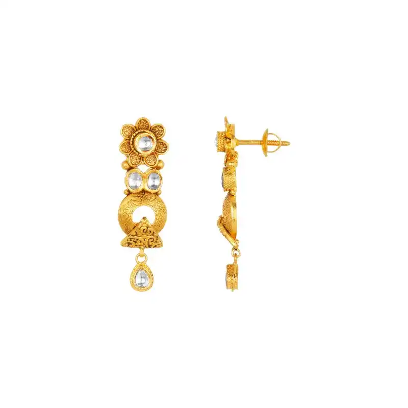 22K Antique Gold and Gemstone Layered Necklace and Earring Set