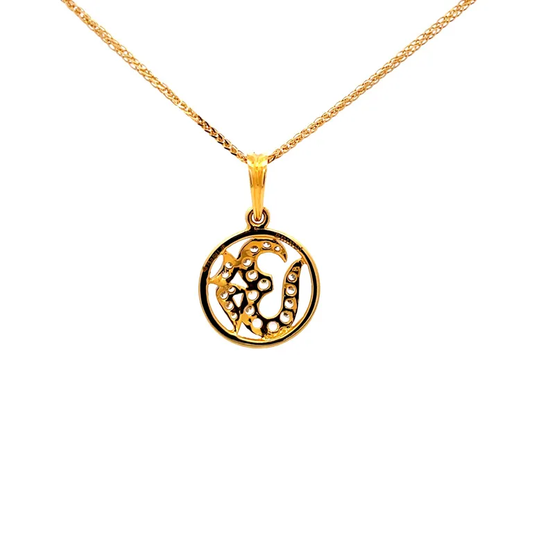 Om Pendant in 18K Yellow Gold and CZ