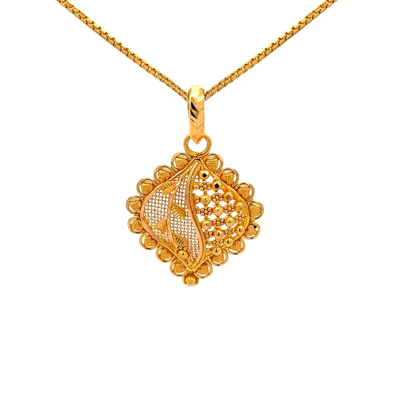 Filigree Square Yellow Gold Pendant