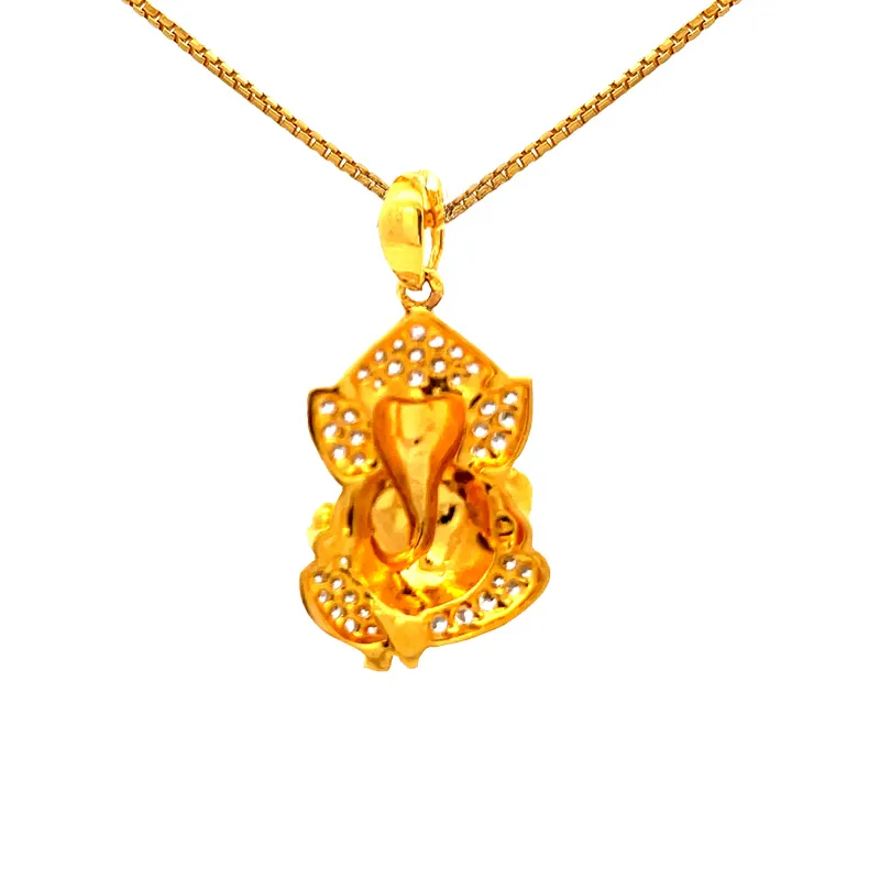 Lord Ganesh 22K Gold Pendant with CZ