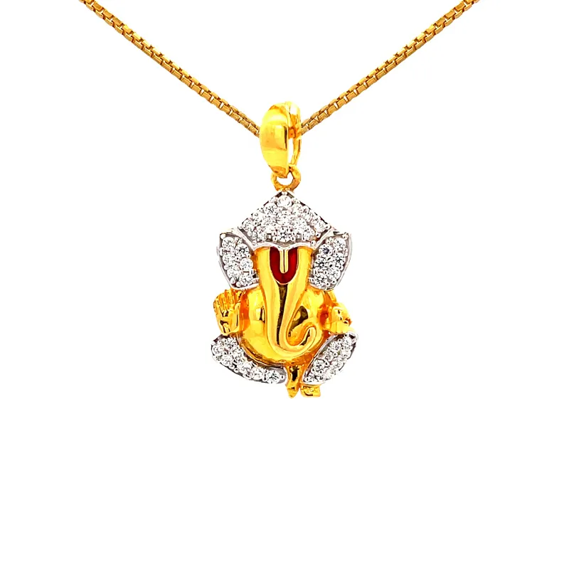 Lord Ganesh 22K Gold Pendant with CZ