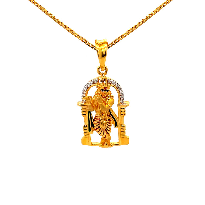 22K Gold Lord Krishna Pendant with CZ