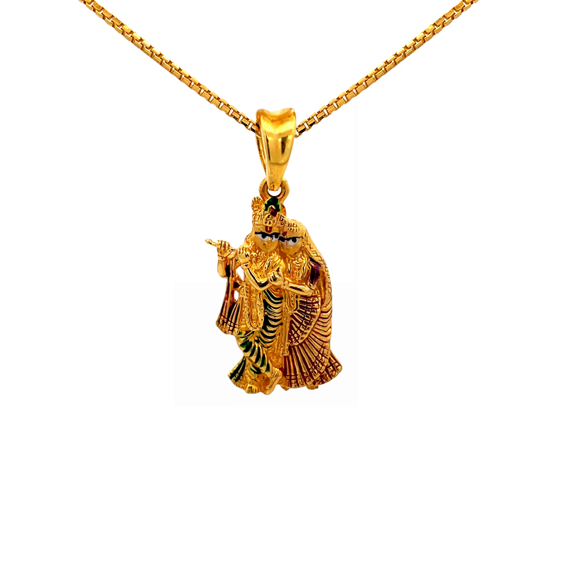 22K Gold Radha Krishna Pendant - Ras Lila