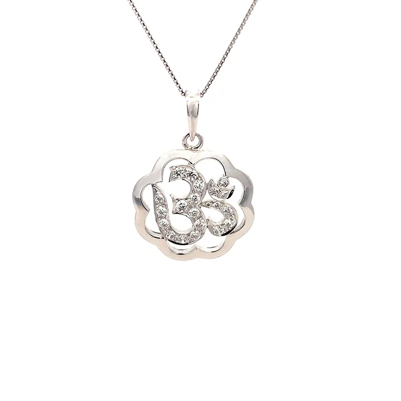 Om Symbol Pendant in 18K White Gold