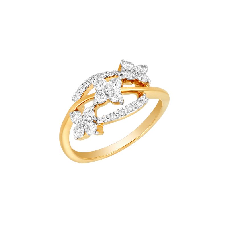 Dainty Floral 18 Karat Gold And Diamond Finger Ring