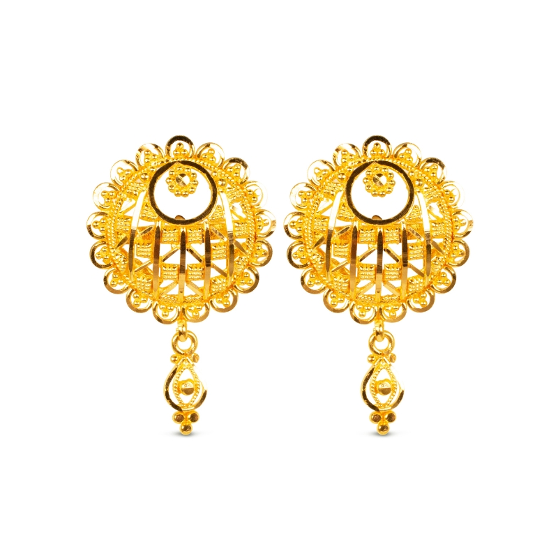 22K Yellow Gold Round Pendant Earrings Set