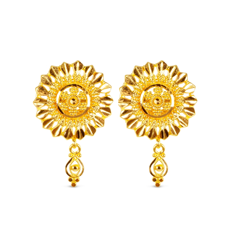 Sunflower 22K Yellow Gold Pendant Earrings Set
