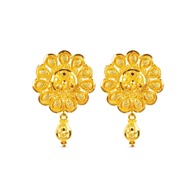 Floral 22K Yellow Gold Pendant Earrings Set