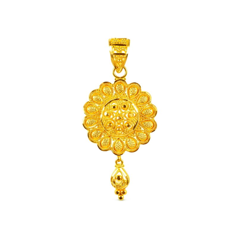 Floral 22K Yellow Gold Pendant Earrings Set