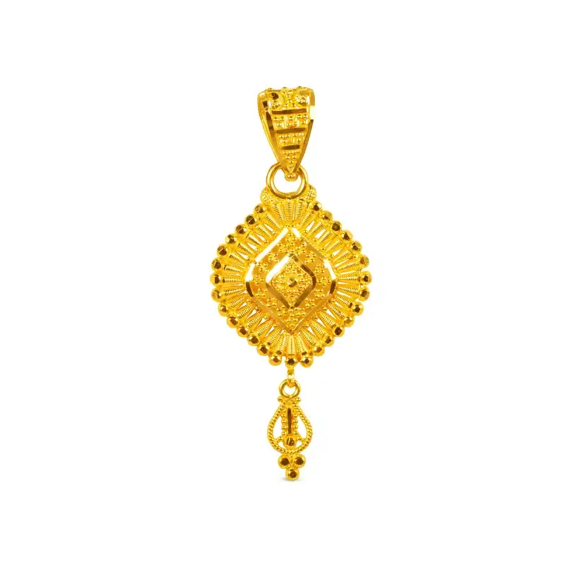 22K Yellow Gold Pendant Earrings Set, Fan-shaped