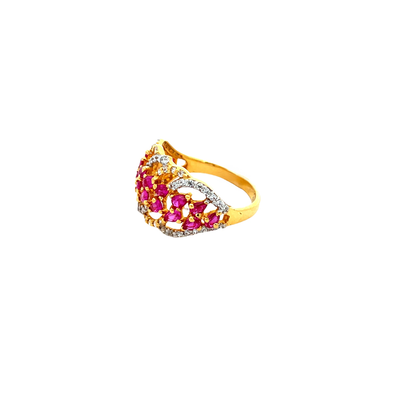 22k Yellow Gold Semi-Precious Patterned Ring with CZ