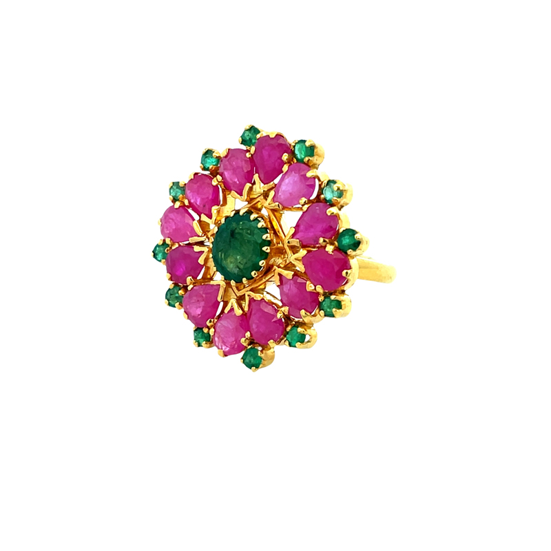 22k Yellow Gold Semi-Precious Floral Pattern Stone Statement Ring