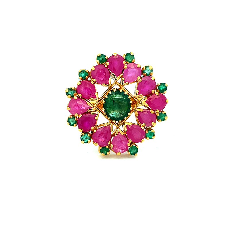 22k Yellow Gold Semi-Precious Floral Pattern Stone Statement Ring