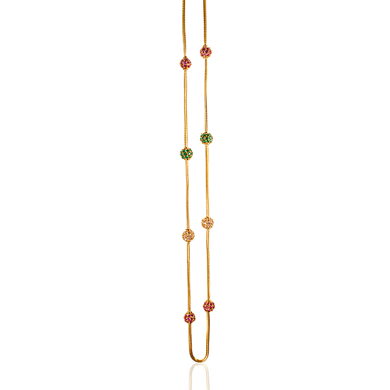 22K Yellow Gold Chain with Colored beads