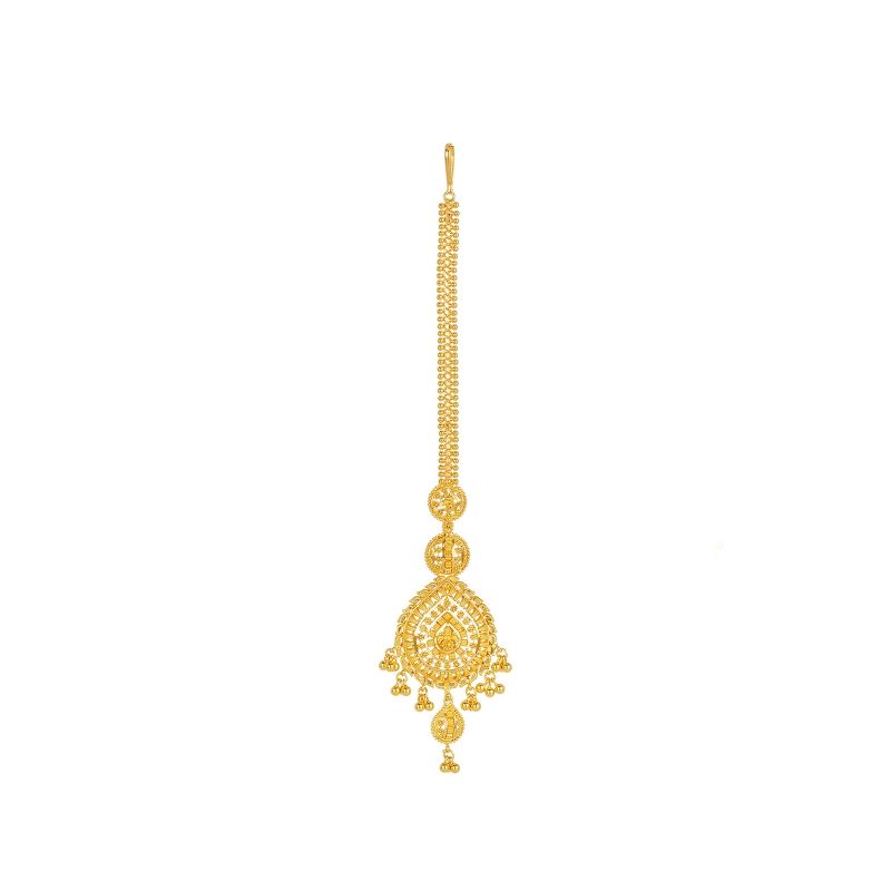 22K Yellow Gold Beaded Teardrop Tikka - TIK-1143