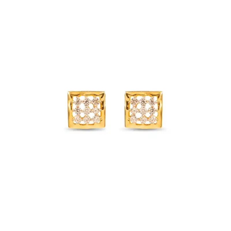 Square Ear Studs in 22K Yellow Gold with CZ