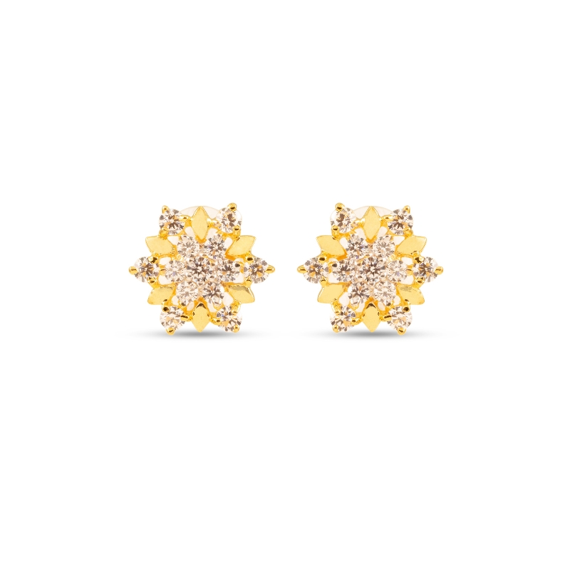 22K Gold Flower Studs Earrings