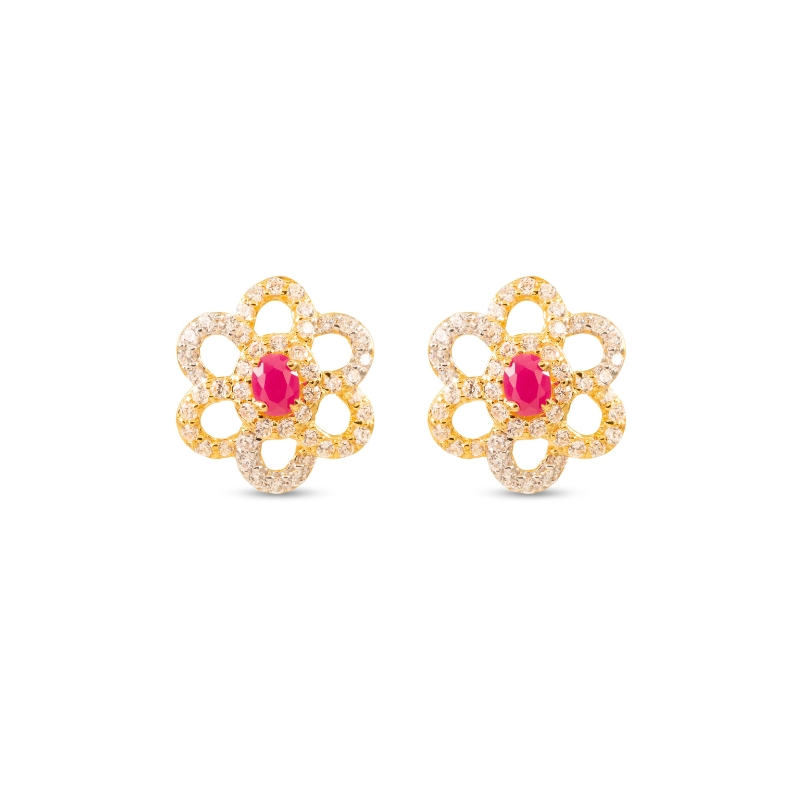 Floral 22K Gold Earrings with red centre