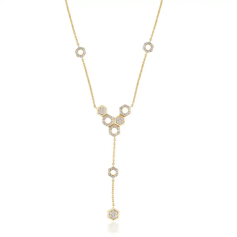 18K Gold Diamond Pendant Set, hexagon