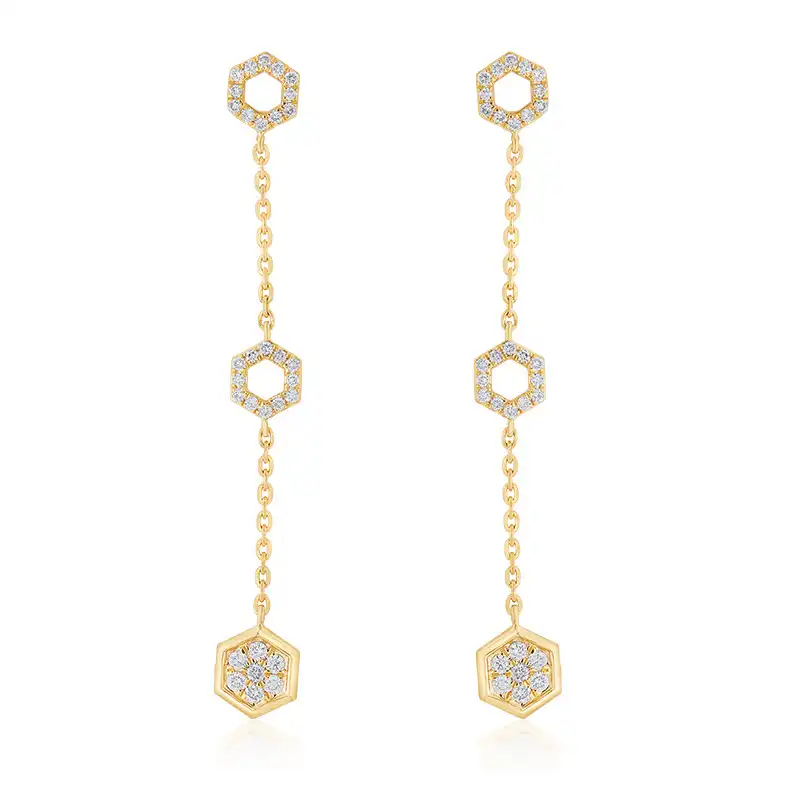 18K Gold Diamond Pendant Set, hexagon