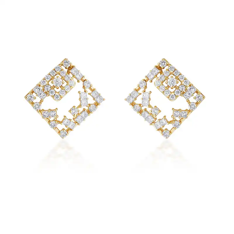 18K Gold Diamond Pendant Set, square