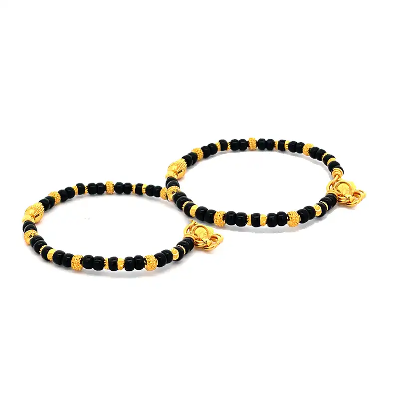 Black beads Baby Bangle 22K Gold - Set of two