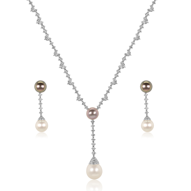 Royal Treasure Simulated Pearl And Diamonesk Necklace And Earrings Set
