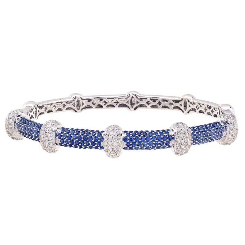 Sapphire Bangle Bracelet, alternating with Diamonds