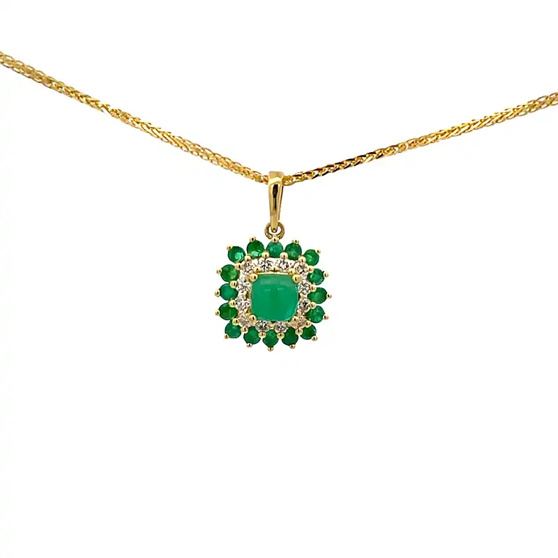 Square Pendant Set in Emerald and Diamonds in 18K Gold 2577701