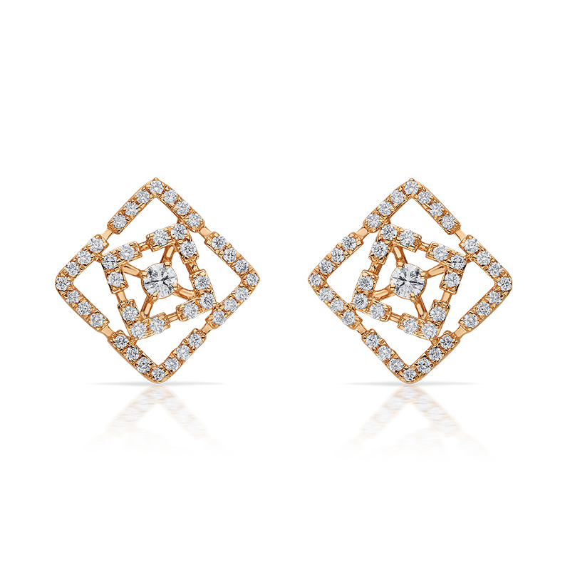 Rhombus Patterned Rose Gold Diamond Ear Studs