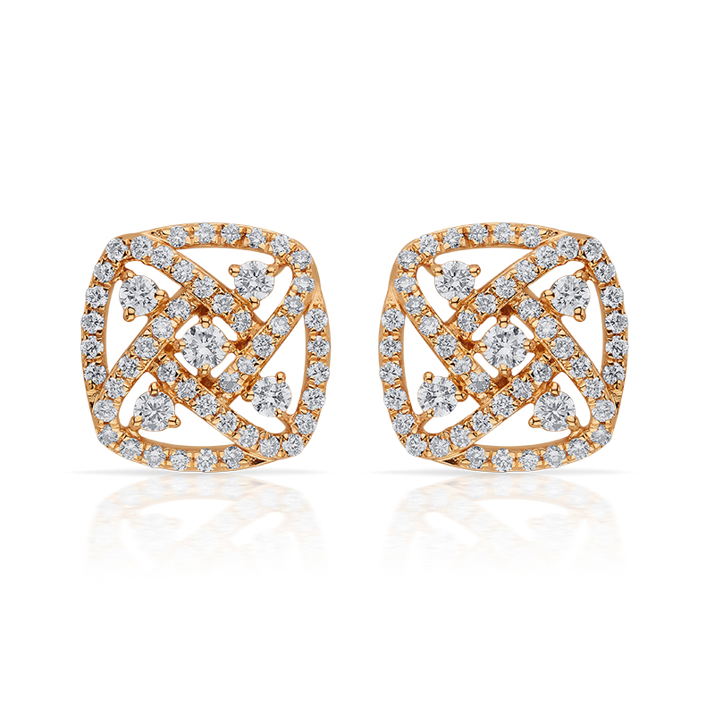 Square Ear studs in Gold and Diamonds